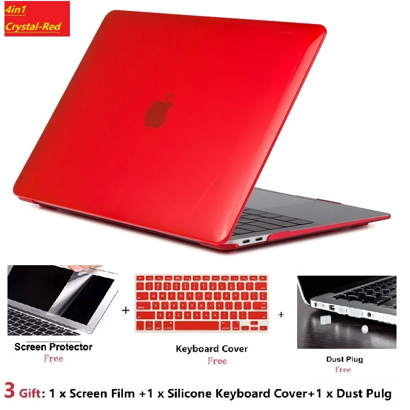 Чехол для ноутбука с кристаллами+ чехол для клавиатуры+ пленка для экрана+ пылезащита для Apple Macbook Air Pro retina Touch Bar 11 12 13 15 дюймов A2159 - Цвет: Crystal Red