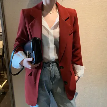 

HziriP Elegant Office Ladies Slender OL Women Vintage Fashion Red Simple High Quality Chic Summer New Loose All Match Blazers