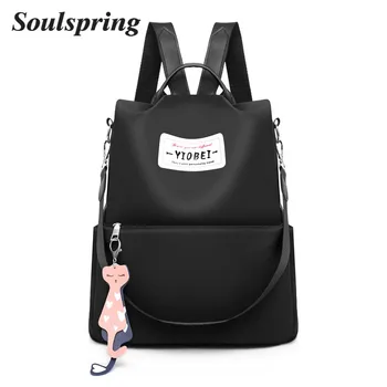 

Women's Oxford Rivet Backpack Black Punk Stykish Female Anti-Theft Leisure School Bag Fashion Lady Small Rucksack Casual Daypack