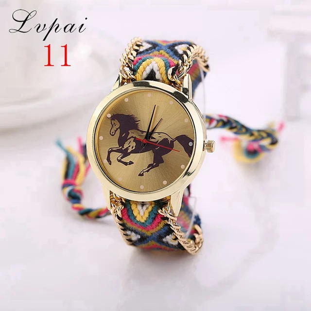 Lvpai Brand Women Fashion Luxury Watch Handmade Braided Gold Wristwatch Casual Cartoon Horse Chinese Style Quartz Watch LS024