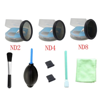 

9 in 1 49-77mm ND2 ND4 ND8 Neutral Density filter with box + camera clean kit + 2 hot shoe cover for canon nikon DSLR lens