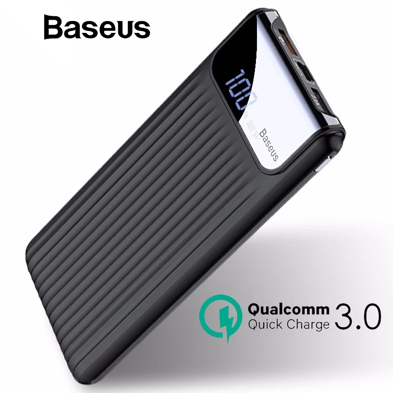  Baseus 10000 мАч ЖК-дисплей Quick Charge 3,0 Dual USB. Три цвета на выбор, черный, белый, красный.            