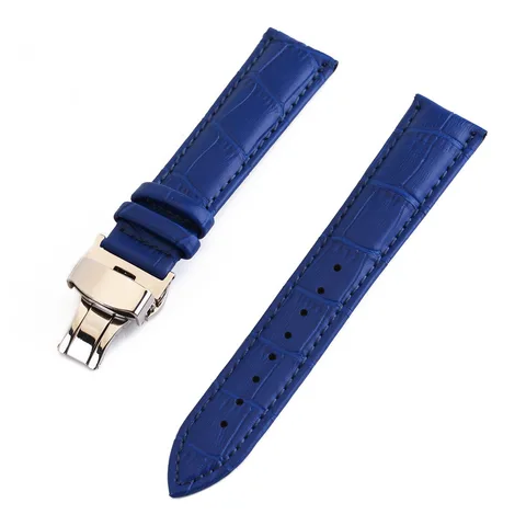 Pattern Watchstrap 12 13 14 15 16 17 18 19 20 21 22 24mm Genuine Leather Watch Band Metal Butterfly Buckle Wrist Belt