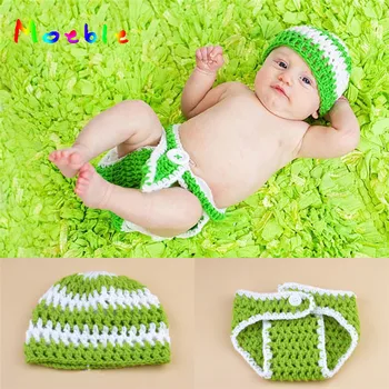 

Handm Baby boy hat or girl green hat and diaper cover set crochet photo prop Crochet Baby flower Outfit 2 Piece Set MZS-16009-T