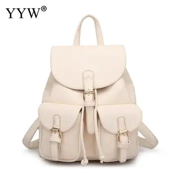 

Fashion Solid Pu Leather Backpack Female Black Cover String Backpacks For Adolescent Girls Women Pink Casual Small School Bag