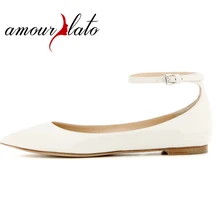 Amourplato/женские балетки на плоской подошве с острым носком; модельные туфли на ремешке с пряжкой на лодыжке; женские балетки; удобная обувь