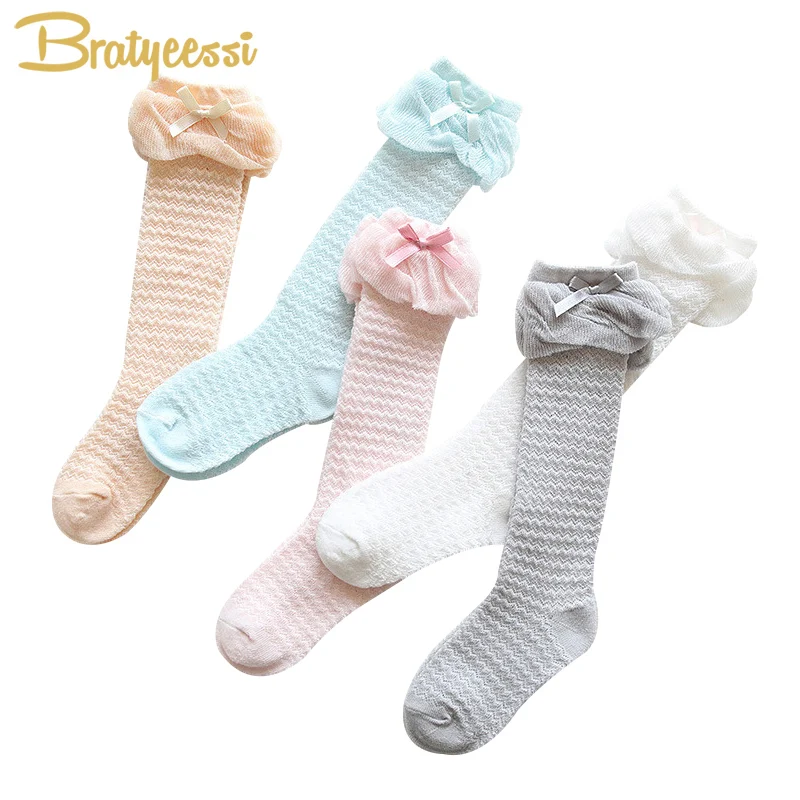 

New Knee High Baby Socks for Girls with Bow Mesh Cotton Summer Baby Socks Newborn Princess Gift for 0-3 Years