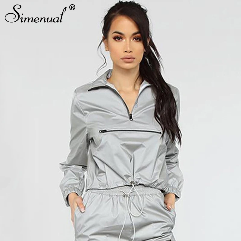 Simenual Streetwear Reflective Zipper Casual Sweatshirts Women Long Sleeve Drawstring Hoodie Fashion Autumn 2019 Sweatshirt Tops Simenual Streetwear Reflective Zipper Casual Sweatshirts Women Long Sleeve Drawstring Hoodie Fashion Autumn 2019 Sweatshirt Tops