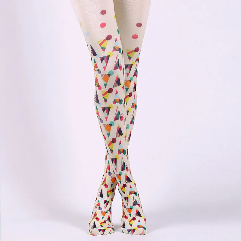 

Pop Style Geometric Pattern Colored Sport Tights for Female