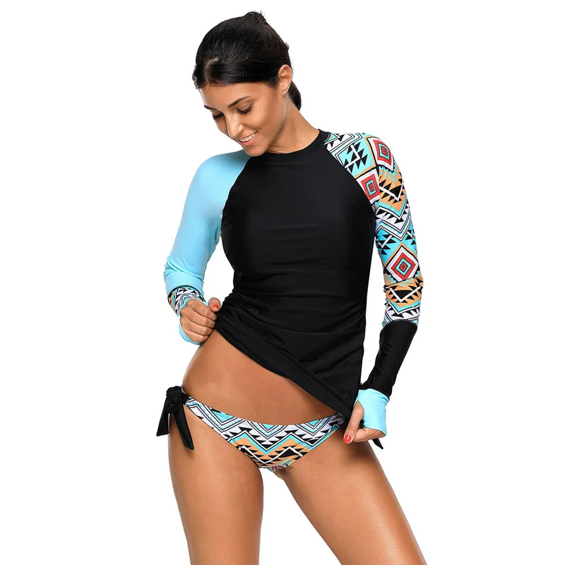 2019 Bikini Floral Print One Piece Swimsuit Long Sleeve Swimwear Women Bathing Suit Retro Vintage Surfing Swim Suits |