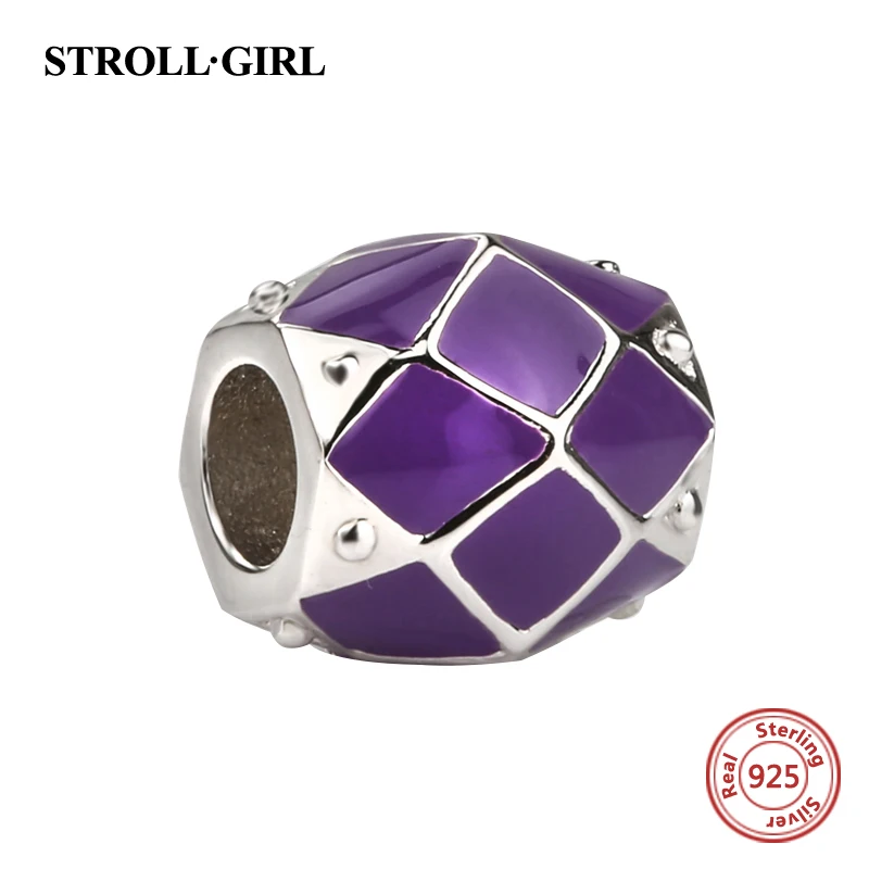 

New arrival 925 sterling silver beads with purple enamel fit original European bracelet diy jewelry making for gift