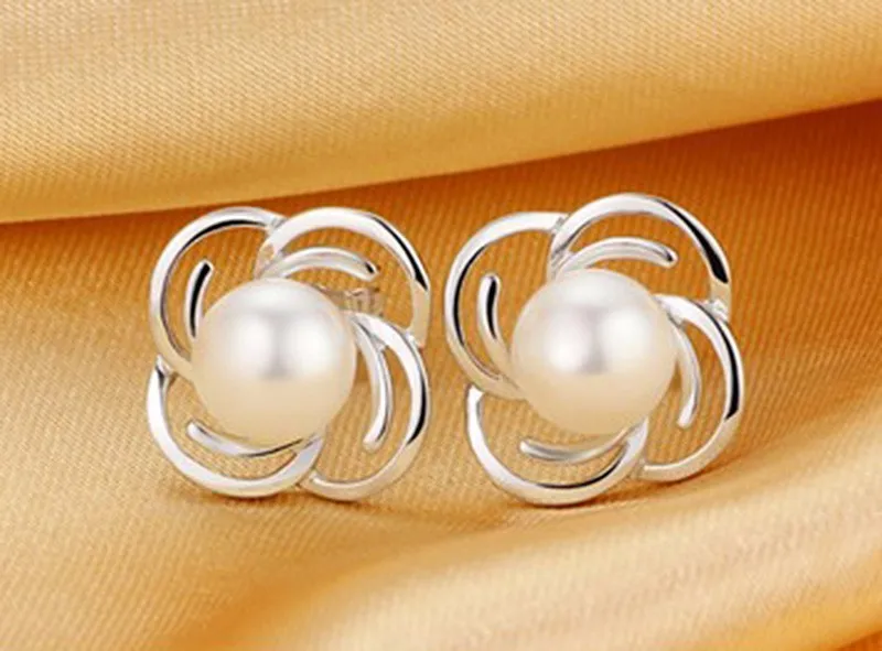 TZ4167E 925 Sterling silver stud earring for women with natural freshwater pearls fine jewelry (8)
