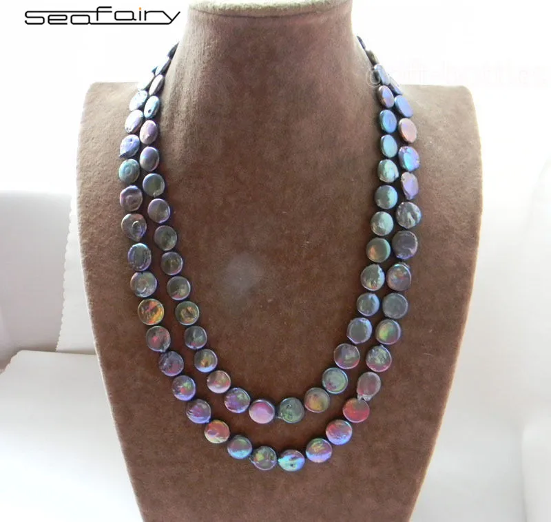 13-14MM Black Coin freshwater Cultured Pearl Necklace 35&quot | Украшения и аксессуары