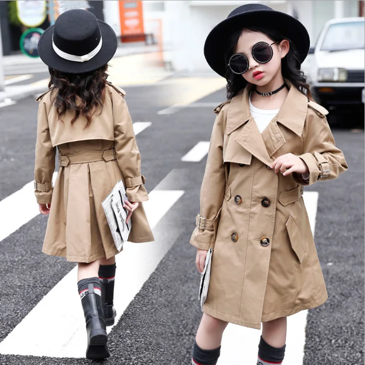 

2019 Spring Autumn Girl trench Jacket Solid Children Windbreaker Coat Fashion teenage girl Autumn 3-14y Baby Girl long coat