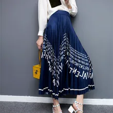 Высокое качество 3 размера с принтом Плиссированное атласное платье миди юбка A слово буква юбка с принтом(цветочные бутоны) желанный маятник юбки средней длины больших качающаяся длинная юбка
