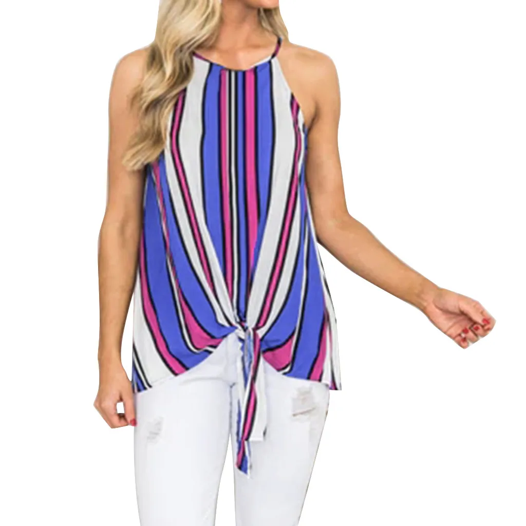 

2019 MAXIORILL New Women Casual Striped Knot Short-SleevedTank Top T Shirt Топ камзол Wholesale T3