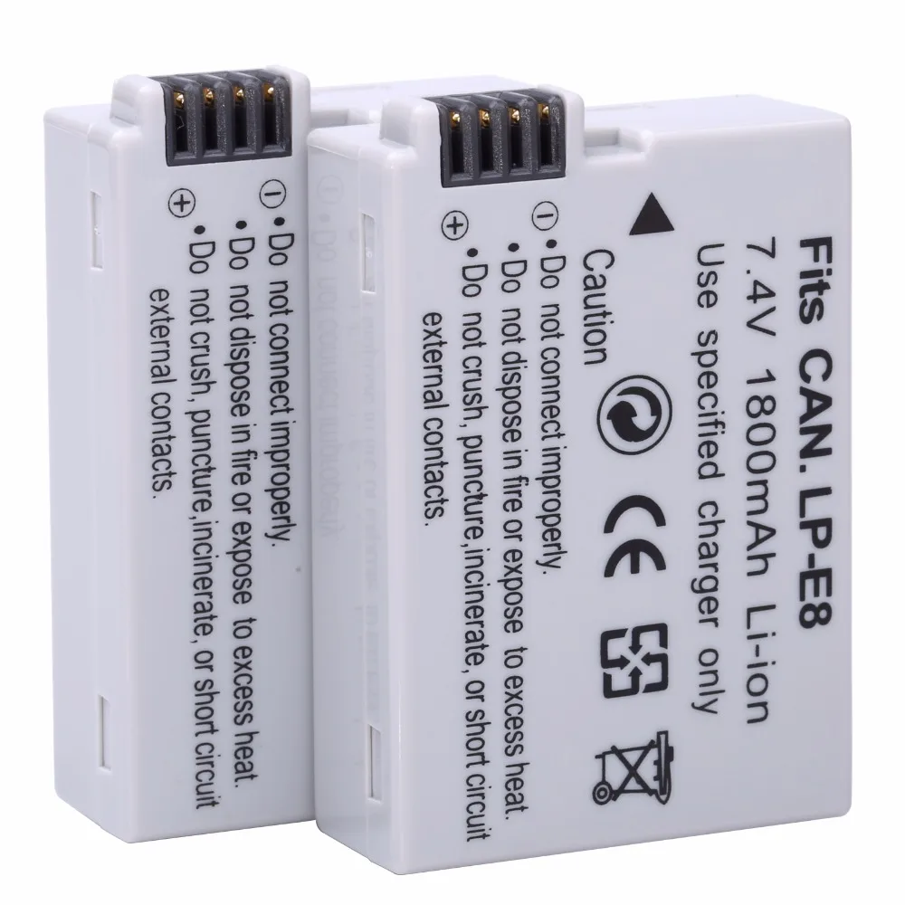 2pcs 1800mAh LP E8 LPE8 LPE8 Camera Batteries AKKU Pack For Canon 550D