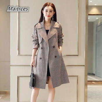 

Spring Autumn Women's Trench Coat 2018 Streetwear Casual Plaid Windbreaker Coats Women Solid Long Slim Double Breasted Female