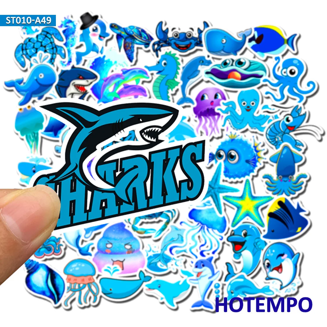 49pcs Blue Ocean Cartoon Fish Animal Doodle Stickers for  for Children Mobile Phone Laptop Guitar Skateboard Bike Stickers