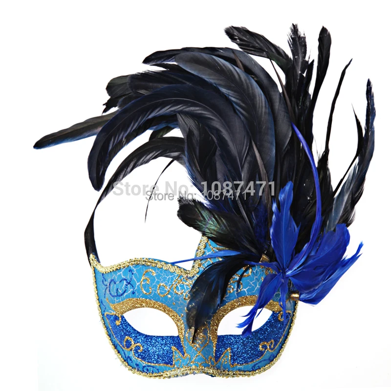 Синие венецианские маски, модные женские Вечерние Маски для лица на свадьбу, маскарадные сексуальные маски с перьями, итальянская тушь для Хэллоуина, veneziana