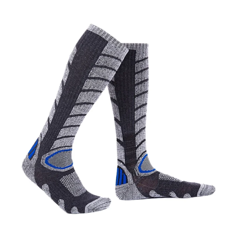 Лыжные носки, толстые хлопковые спортивные носки для сноуборда, велоспорта, катания на лыжах, футбола, мужские и женские влагопоглощающие высокие эластичные носки - Цвет: Серый