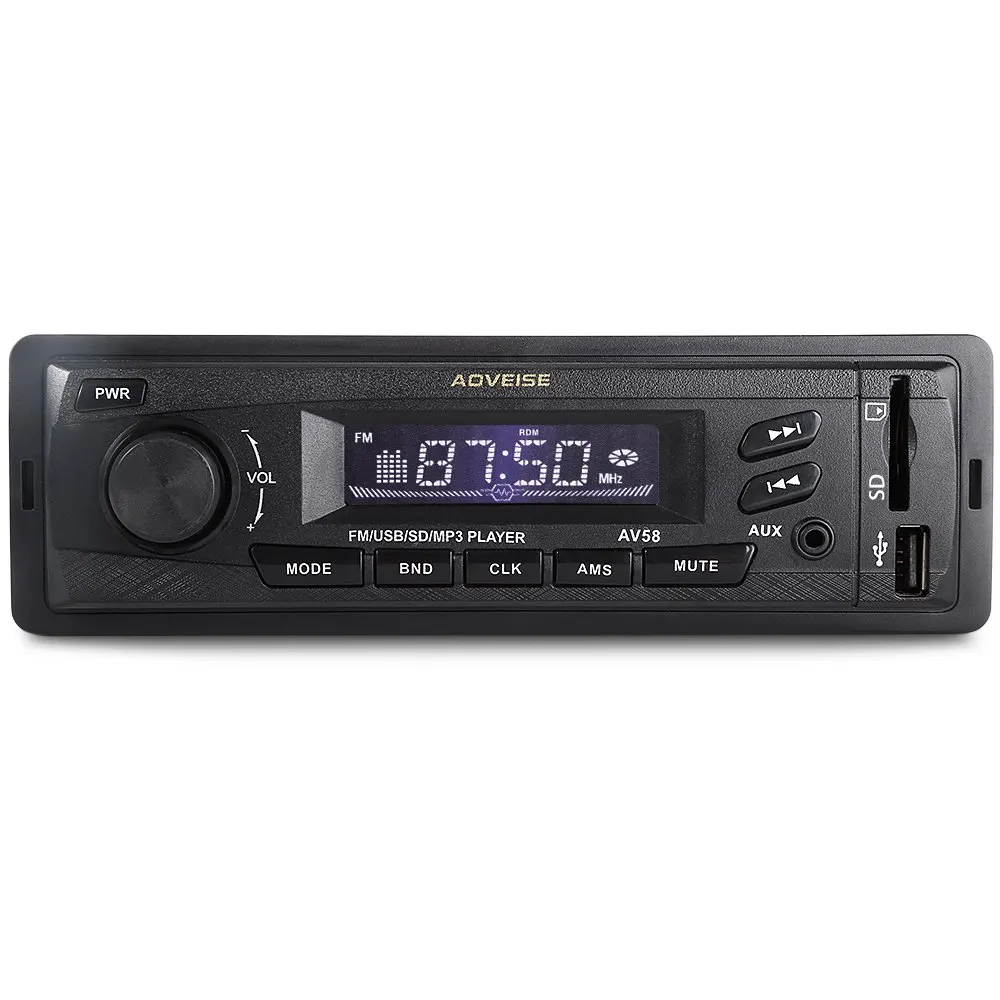  1DIN Car Audio Stereo FM Player HD AV58 12V FM Radio USB SD AUX Single DIN Car Radio Mp3 Player LCD Display Screen Digital Clock 