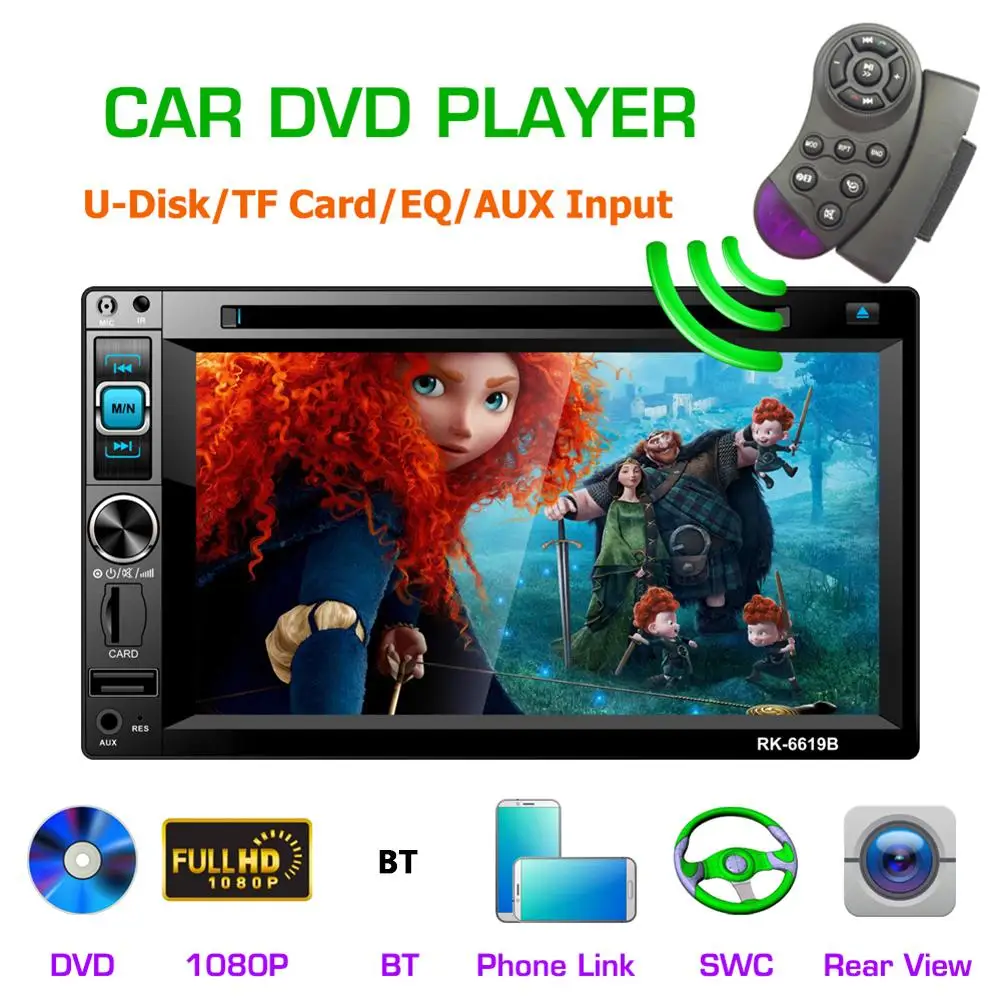 HD1080P 6,2 дюймов 2DIN автомобильный мультимедийный CD dvd-плеер управление на рулевом колесе fm-радио Bluetooth Hands-free Звонки USB AUX зеркало