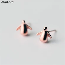 AKOLION Moda Pinguim Prata Brincos Anti Alergia Brinco Esterlina 925 Jóias Acessórios Para A Menina