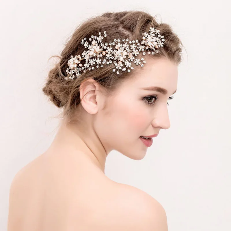 Женский обруч для волос SLBRIDAL со стразами и пресноводным жемчугом свадебный