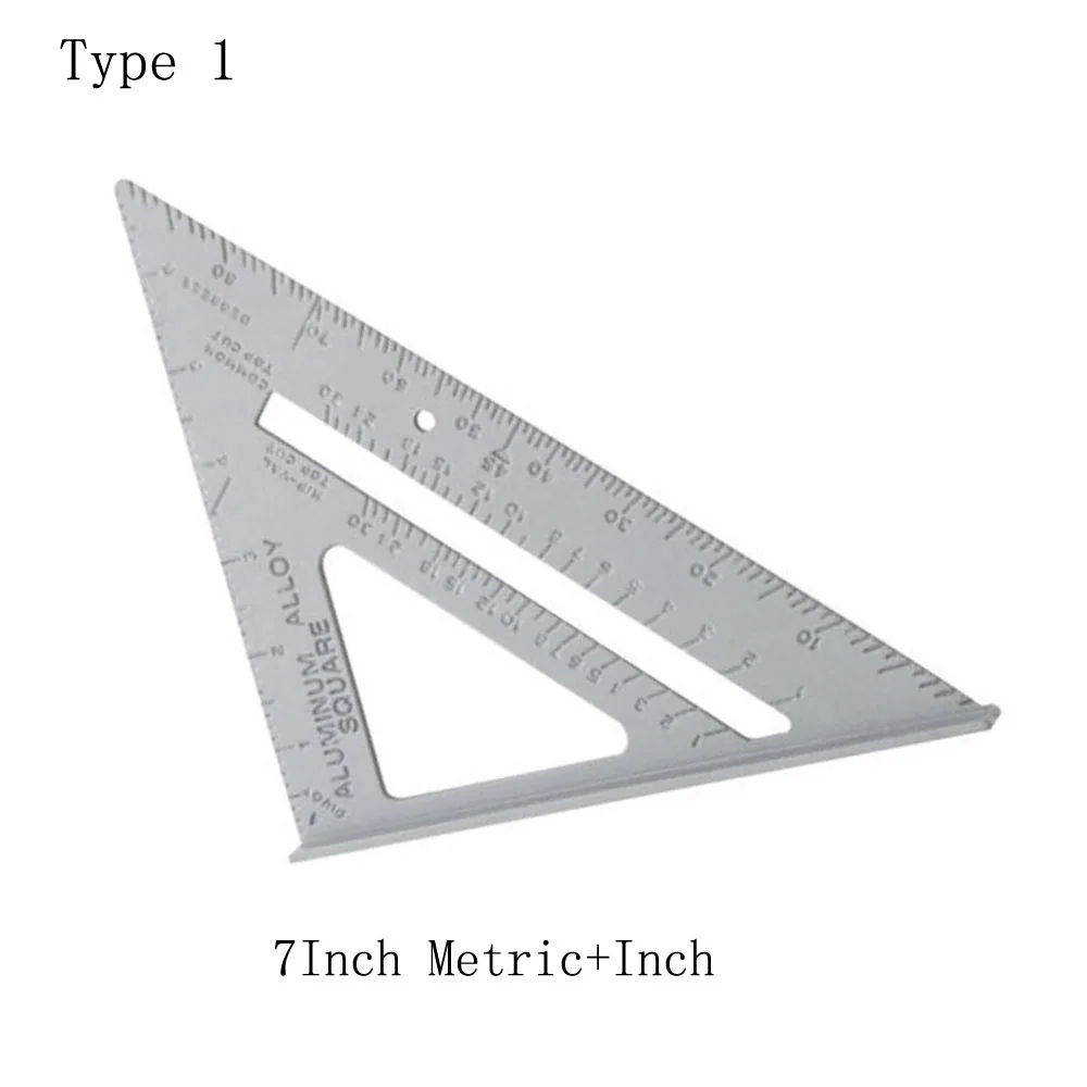 7/12 дюймов Метрическая Алюминий сплав Метрическая треугольная линейка квадратный Треугольники угломер для деревообработки с вкладкой измерительный инструмент - Цвет: Type 1