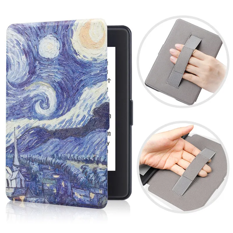Волшебный чехол для Amazon Kindle Paperwhite 4 из искусственной кожи, тонкий Чехол-книжка для нового Paperwhite с ремешком на руку - Цвет: Starry