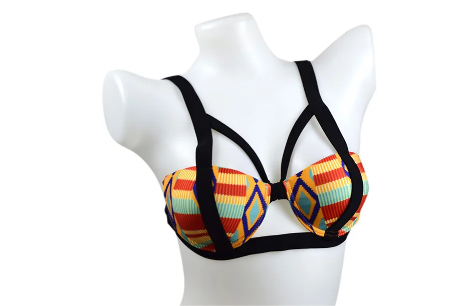 Brazilian Tribal Print High Waist Bikini Swimsuit 2016 Caged Bandage Swim Suit Two Piece Swimwear Women Bathing Suit (1)