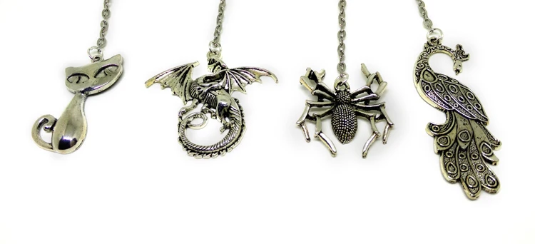 Высокое качество дизайн креативная Мода животное Серебряная Закладка-перо лиса паук Дракон Павлин металлическая Закладка Подарок