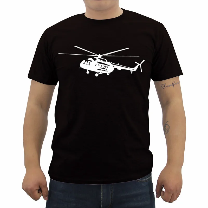

Summer Men's Short Sleeve Cotton T Shirt Mi-8 Helicopter Print T-shirt Casual Male Fitness Shirt Cool Tees Tops Streetwear