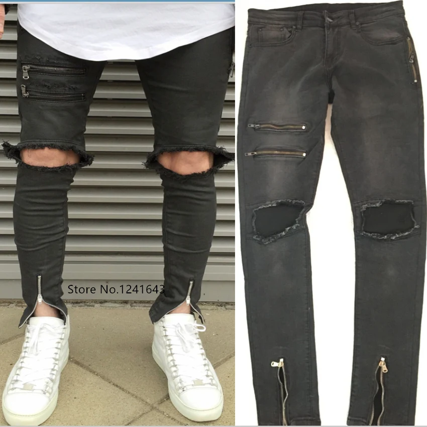 Popular Destroyed Skinny Jeans Men-Buy Cheap Destroyed Skinny High quality Denim Men Jeans Brand Destroyed Skinny Jean Men Pants Ankle Zipper Designer Casual Moto - Popular Destroyed Skinny Jeans Men-Buy Cheap Destroyed Skinny