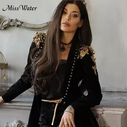 Miss Water/Новинка 2018 года, повседневные комплекты с жемчугом и глубоким v-образным вырезом, однотонные черные комплекты, длинные комплекты для