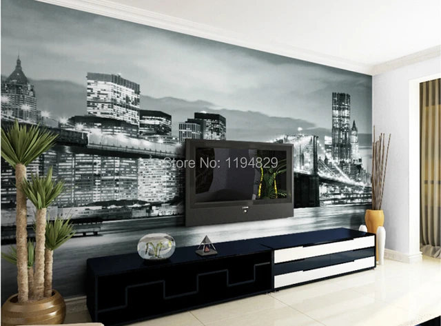 Us 29 99 3d Modern Fashion New York Long Bridge City Light Black And White Sofa Background Photo Wallpapers For Bedroom Children Room In Wallpapers