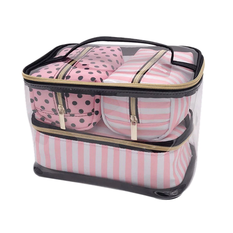 

4Pcs/Lot Pvc Transparent Cosmetic Bag Organizer Travel Toiletry Bag Set Pink Beauty Case Makeup Case Beautician Vanity Necessa