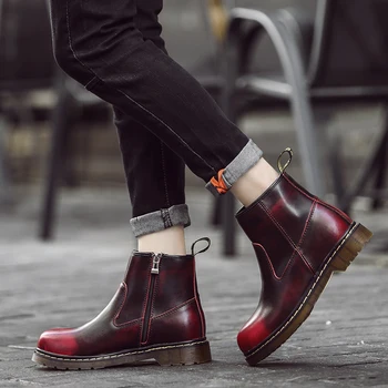 

Men Tactical Military Boots Leather Motorcycle Boots For Lovers Autumn Rubber Men Working Shoes Zip Outdoor Trekking Boots