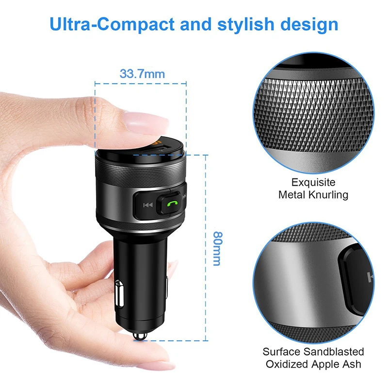 VicTsing Bluetooth FM Transmitter for Car QC3.0 5V 3.4A Wireless Bluetooth FM Radio Adapter Music Player Car Kit with Hands-Free (31)