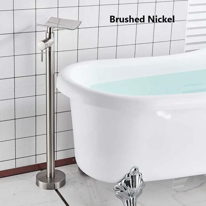 Chrome Waterfall Bathtub Shower Faucet Floor Standing Bath Tub Spout Shower Single Handle Mixer Tap Bathroom Shower Faucet Mixer - Цвет: Brushed Nickel