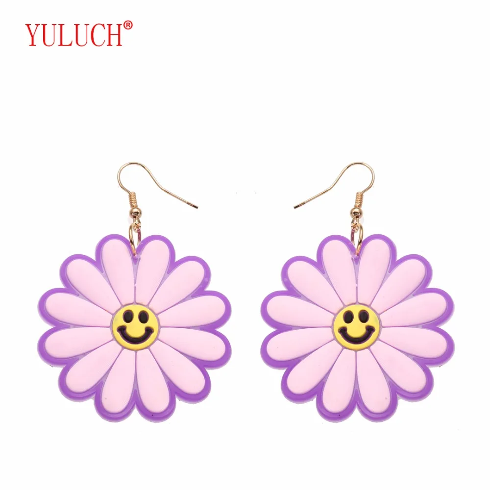 

YULUCH 2018 Fashion Simple Earrings for Pop Women Jewelry PVC Smiley Little Flowers Party Gifts