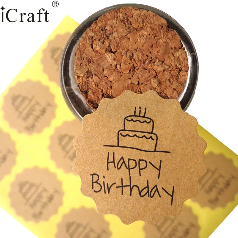 

102pcs Flower Shape Happy Birthday Kraft Seal Sticker DIY Paper Label Gift Seal Sticker Dia. 3.9cm