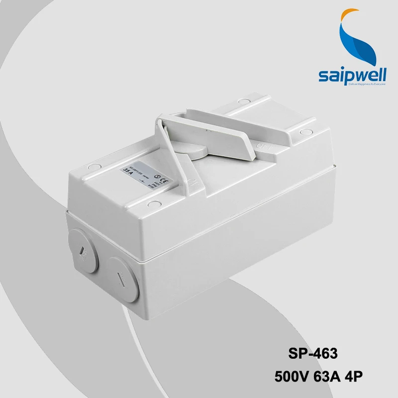 

Saip/Saipwell IP67 European/Australian 500V 63A 4P Industrial Electric Waterproof Isolating Switch (SP-4P63A)