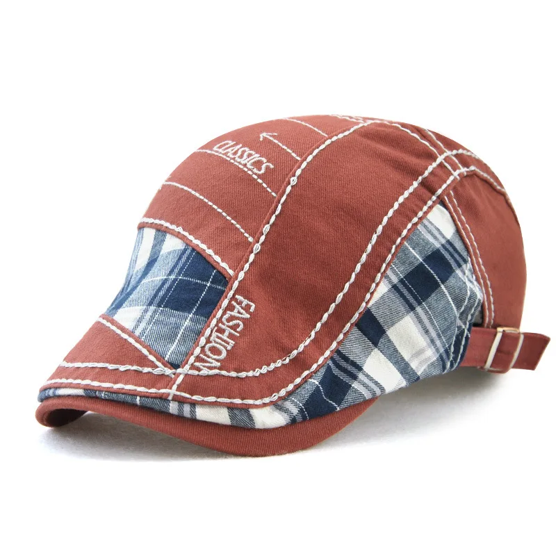 Новая хлопковая вышитая клетчатая кепка газетчика Новая Мужская Женская Берет Шляпа высокого качества Повседневная спортивная шапка индивидуальная модная шапка - Цвет: red