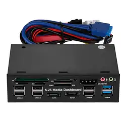 Nworld Горячие Multifuntion 5,25 "Media Dashboard Card Reader USB 2,0 USB 3,0 20 pin e-SATA спереди панель