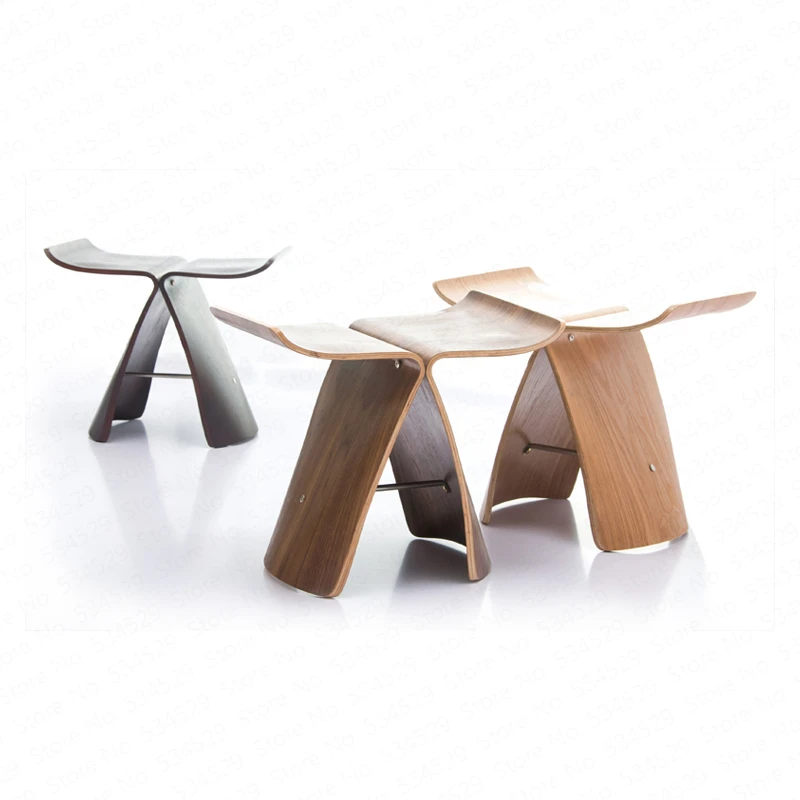cheap Creative Solid Wood Butterfly Stool Solid Wood Foot Stool Home Adult European Curved Wooden Bench Living Room Shoe Bench Dotomy