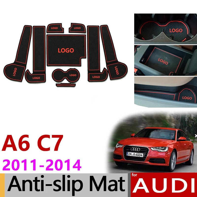 Anti Slip Gate Slot Mats Rubber Cup Mat for Audi A6 C7 2011 2012 2013