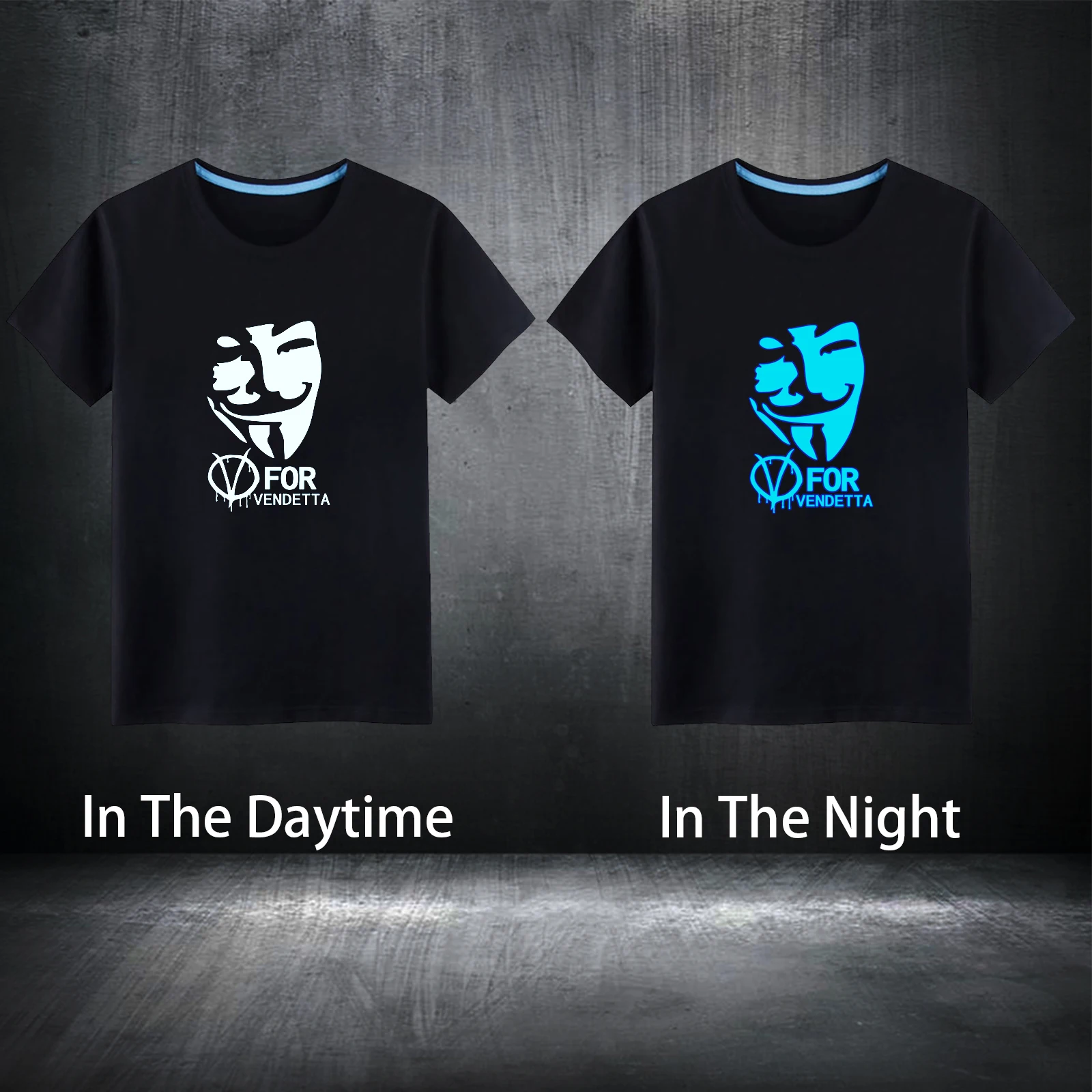 100% хлопок Chilrens/Мужская Летняя короткая футболка Vendetta синие флуоресцентные темно