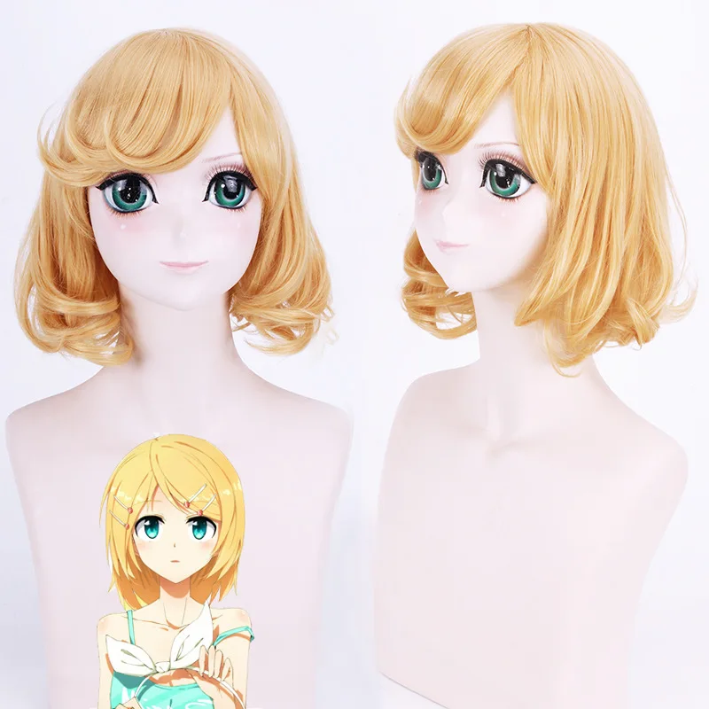Парик Vocaloid Kagamine Rin Женский костюм для косплея короткие термостойкие